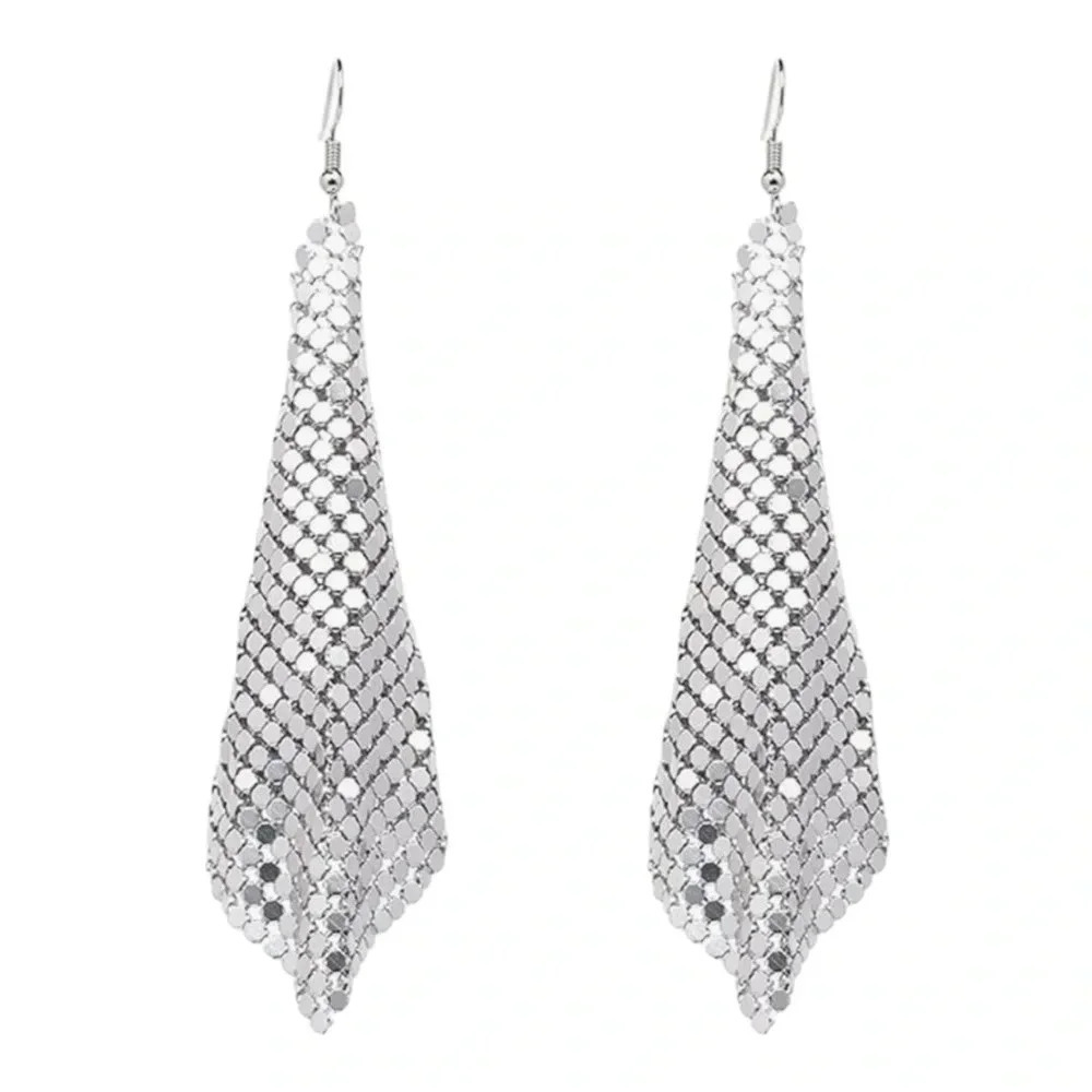 Metal Mesh Grid Earrings Silver NWOT